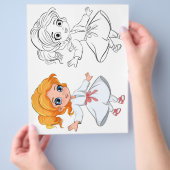 Schattigee cartoon meisje kleurplaat flyer (Hand)