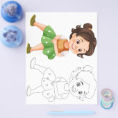 Schattigee Cartoon meisje kleurplaat Flyer (Enkel)