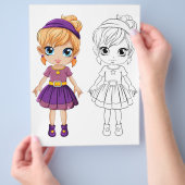 Schattigee cartoon meisje kleurplaat flyer (Hand)