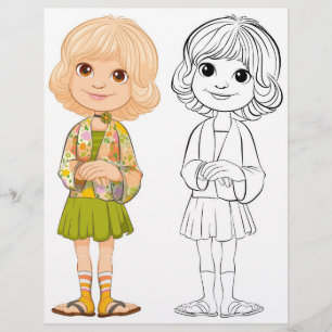 Schattigee cartoon meisje kleurplaat flyer