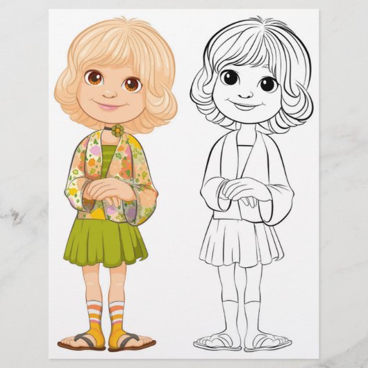 Schattigee cartoon meisje kleurplaat flyer (Voorkant)