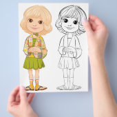 Schattigee cartoon meisje kleurplaat flyer (Hand)
