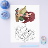 Schattigee Cartoon meisje lezen boek kleurplaat Flyer (Enkel)