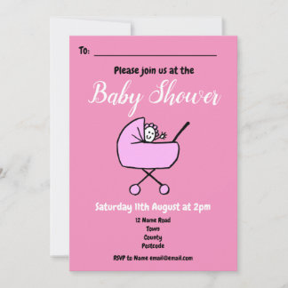 Schattigee Cartoon Meisje Roze Baby shower Uitnodi Kaart