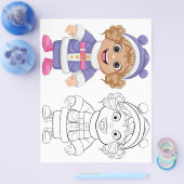 Schattigee Cartoon mollige meisje kleurplaat Flyer (Enkel)