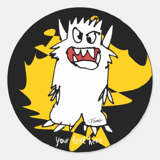 Schattigee Cartoon Monster Gold gepersonaliseerde  Ronde Sticker (Voorkant)