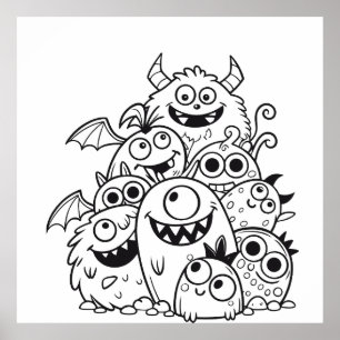 Schattigee cartoon Monster Tekens Illustratie voor Poster