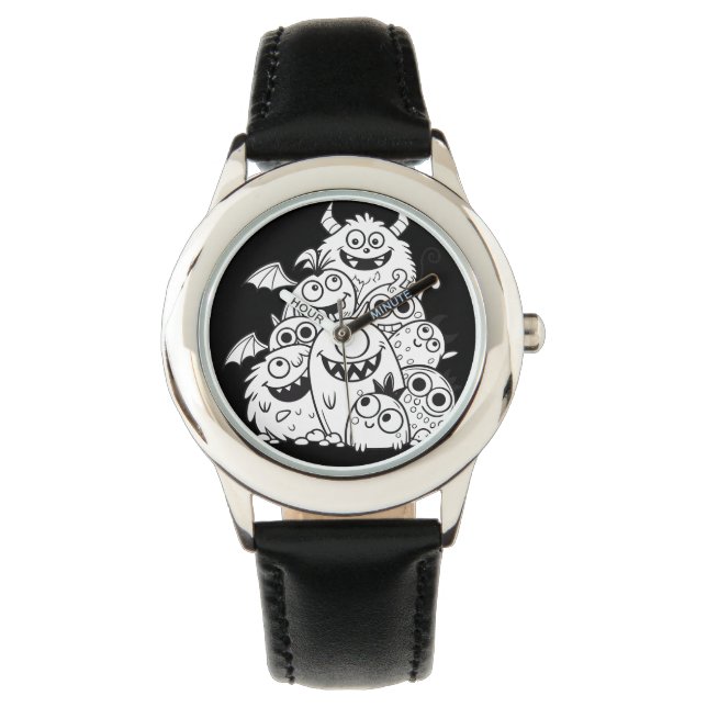 Schattigee cartoon monsterkarakters horloge (Voorkant)