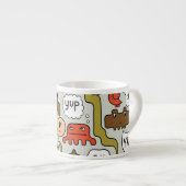Schattigee Cartoon Monsters: Naadloze Achtergrond Espresso Kop (Voorkant rechts)