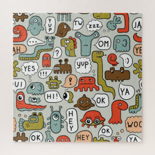 Schattigee Cartoon Monsters: Naadloze Achtergrond Legpuzzel