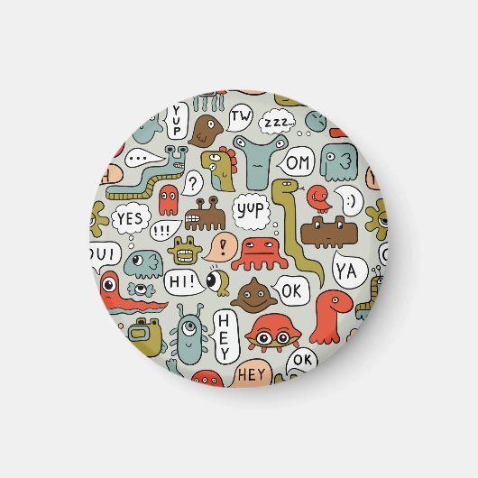 Schattigee Cartoon Monsters: Naadloze Achtergrond Magneet (Voorkant)