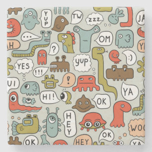 Schattigee Cartoon Monsters: Naadloze Achtergrond Stenen Onderzetter