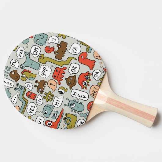 Schattigee Cartoon Monsters: Naadloze Achtergrond Tafeltennisbatje (Zijkant)
