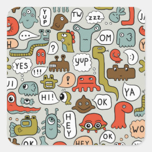 Schattigee Cartoon Monsters: Naadloze Achtergrond Vierkante Sticker