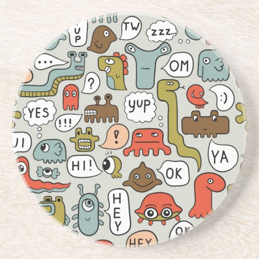 Schattigee Cartoon Monsters: Naadloze Achtergrond Zandsteen Onderzetter (Voorkant)