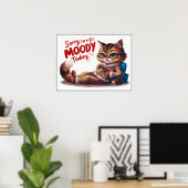 Schattigee Cartoon Moody Cat in PJs Poster (Thuiskantoor)