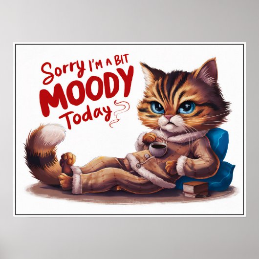 Schattigee Cartoon Moody Cat in PJs Poster (Voorkant)