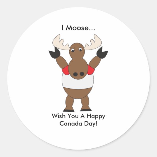 Schattigee Cartoon Moose Canada Day Funny Ronde Sticker (Voorkant)