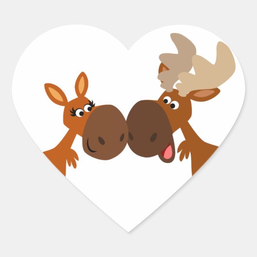 Schattigee Cartoon Moose Koppel in liefde hart Sti Hart Sticker (Voorkant)