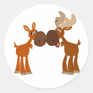Schattigee Cartoon Moose Paar in liefde Ronde Stic Sticker