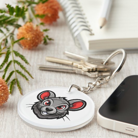 Schattigee Cartoon Mouse Face Sleutelhanger - Scha (Voorkant Rechts)