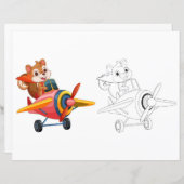Schattigee Cartoon muis in vliegtuig kleurplaat (Voorkant / Achterkant)