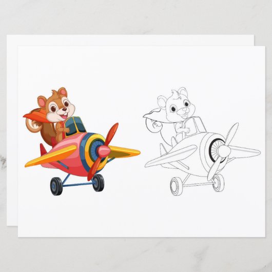 Schattigee Cartoon muis in vliegtuig kleurplaat (Voorkant / Achterkant)