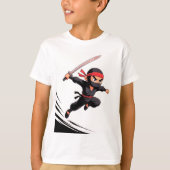 Schattigee Cartoon Ninja Boy met Zwaard – Action P T-shirt (Voorkant)