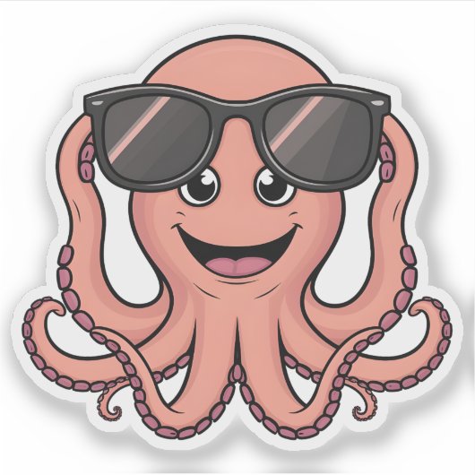 Schattigee Cartoon Octopus Fun met zonnebril Sticker (Voorkant)