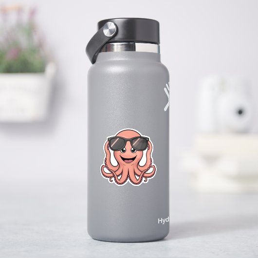 Schattigee Cartoon Octopus Fun met zonnebril Sticker (HydroFlask)