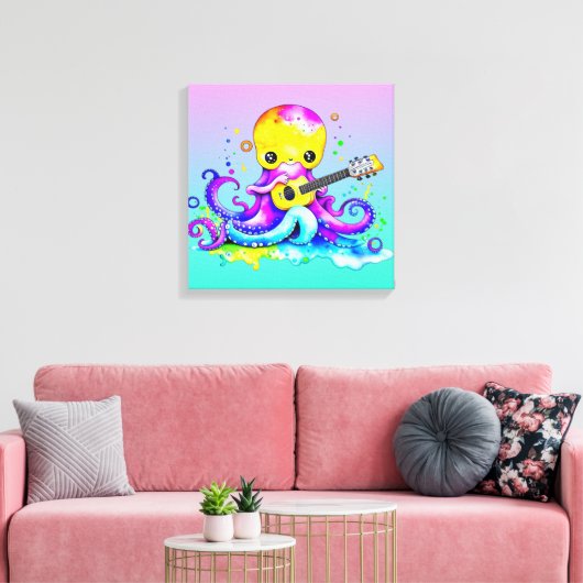 Schattigee Cartoon Octopus Gitaar spelen Canvas Afdruk (Insitu (Woonkamer))