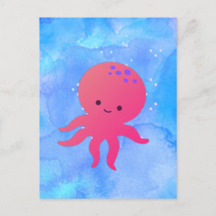 Schattigee Cartoon octopus in blauwe oceaan Waterv Briefkaart