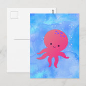 Schattigee Cartoon octopus in blauwe oceaan Waterv Briefkaart (Voorkant / Achterkant)