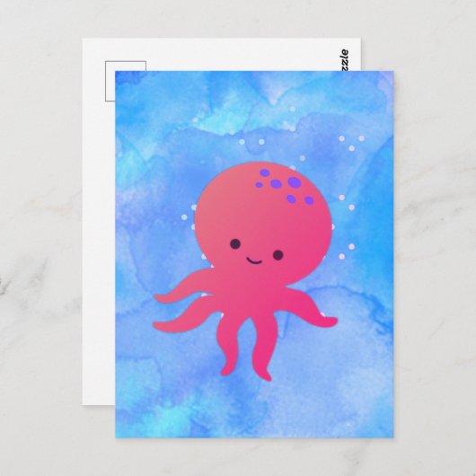 Schattigee Cartoon octopus in blauwe oceaan Waterv Briefkaart (Voorkant / Achterkant)