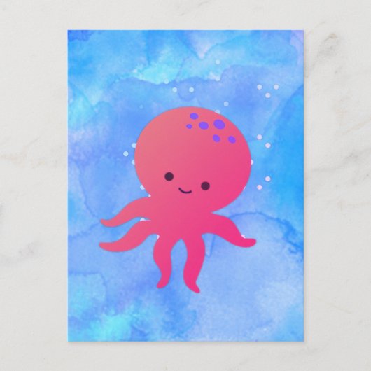 Schattigee Cartoon octopus in blauwe oceaan Waterv Briefkaart (Voorkant)