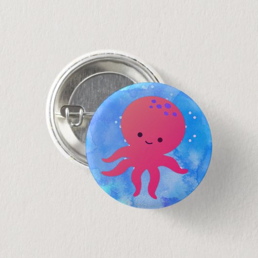 Schattigee Cartoon octopus in blauwe oceaan Waterv Ronde Button 3,2 Cm (Voorkant /achterkant)