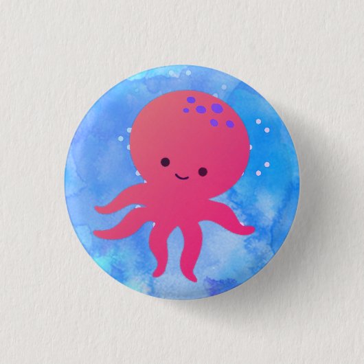 Schattigee Cartoon octopus in blauwe oceaan Waterv Ronde Button 3,2 Cm (Voorkant)