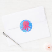 Schattigee Cartoon octopus in blauwe oceaan Waterv Ronde Sticker (Envelop)