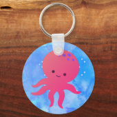Schattigee Cartoon octopus in blauwe oceaan Waterv Sleutelhanger (Voorkant)
