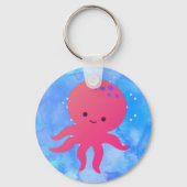 Schattigee Cartoon octopus in blauwe oceaan Waterv Sleutelhanger (Achterkant)
