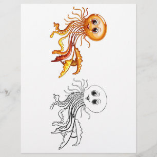Schattigee cartoon octopus kleurplaat flyer