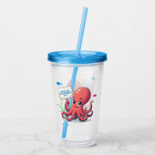 Schattigee, cartoon octopus met vis acryl drinkbeker (Achterkant)