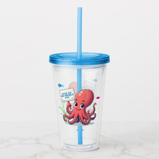 Schattigee, cartoon octopus met vis acryl drinkbeker (Voorkant)