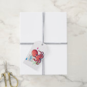 Schattigee, cartoon octopus met vis cadeaulabel (Met Touw)