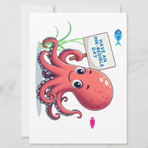 Schattigee, cartoon octopus met vis feestdagenkaart