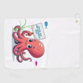 Schattigee, cartoon octopus met vis golfhanddoek (Horizontaal)