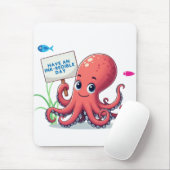 Schattigee, cartoon octopus met vis muismat (Met muis)