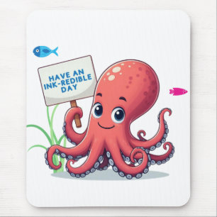 Schattigee, cartoon octopus met vis muismat