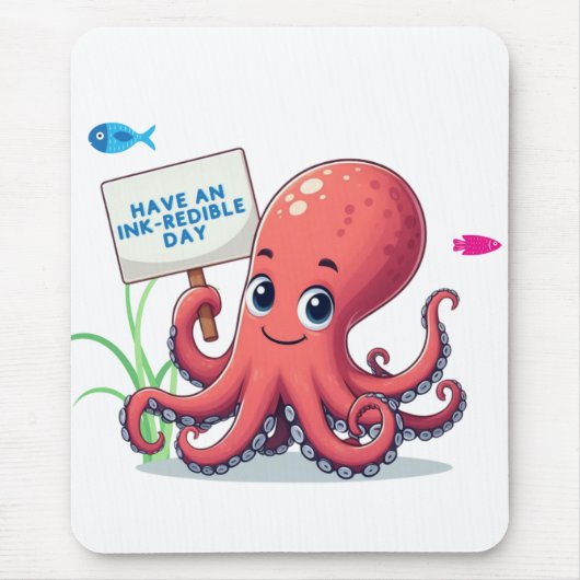 Schattigee, cartoon octopus met vis muismat (Voorkant)