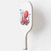 Schattigee, cartoon octopus met vis pickleball paddle (Links)